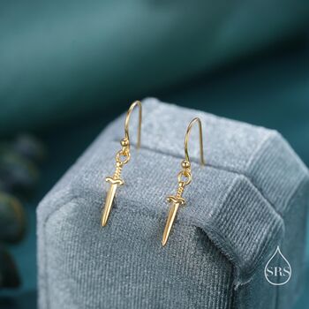 Sterling Silver Little Dagger Sword Drop Hook Earrings, 3 of 12