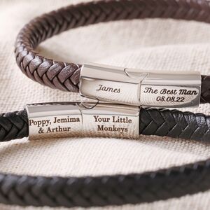 Personalized Mens Bracelet | Leather Engraved Bracelet Gift for Him Best Man Groomsman | ID Identity, Customised Monogram, Birthday, Wedding