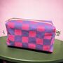 Handprinted Boxy Pouch Pink Checkered Pattern On Purple, thumbnail 1 of 3