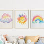 Unframed Set, Cute Cloud, Sun, Rainbow Kids Prints Gift, thumbnail 1 of 3