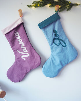 Personalised Cotton And Velvet Christmas Stocking, 2 of 6