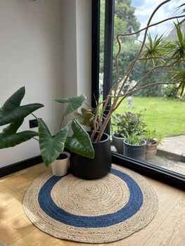 Blue Border Round Jute Rug, 3 of 4