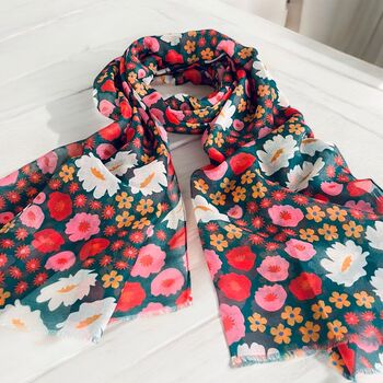 Light Weight Retro Daisy Print Scarf, 2 of 5