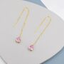 Sterling Silver Tourmaline Pink Cz Droplet Threader Earrings, thumbnail 6 of 12