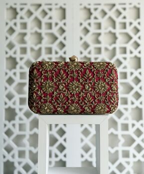 Delhi Knot Clasp Dark Red Silk Clutch | Bridal Gift |, 4 of 7