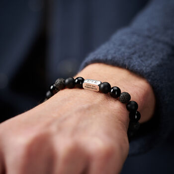 Personalised Men's Sterling Silver And Black Onyx Bead Infinity Bracelet, 2 of 4