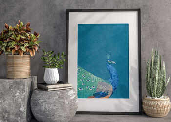 Set Of Three Turquoise Bird Peacock Flamingo Art Print, 5 of 8