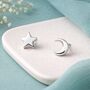 Sterling Silver Mini Star And Moon Stud Earrings, thumbnail 3 of 7
