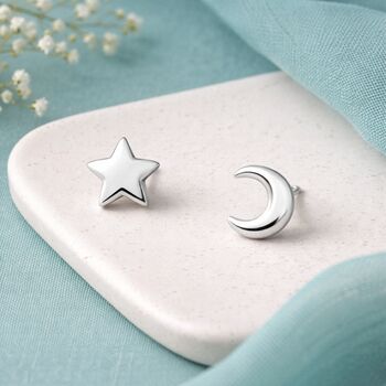 Sterling Silver Mini Star And Moon Stud Earrings, 3 of 7