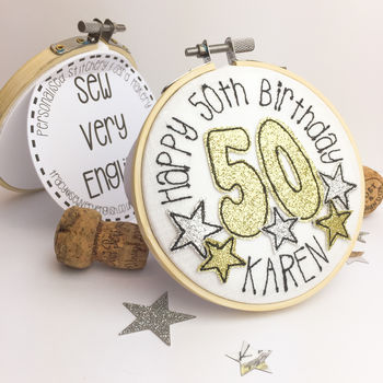 Personalised 50th Birthday Sparkle Embroidered Card, 6 of 6