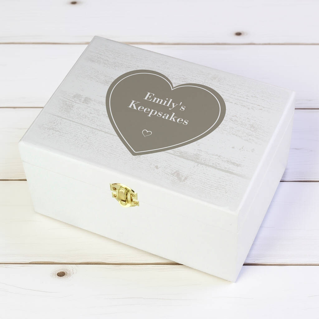 Personalised Heart White Wooden Keepsake Box, 1 of 10