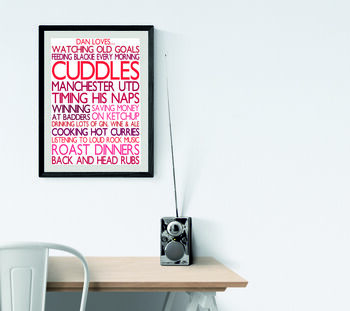 Personalised 'Favourite Things' Framed Print: Reds, 5 of 6