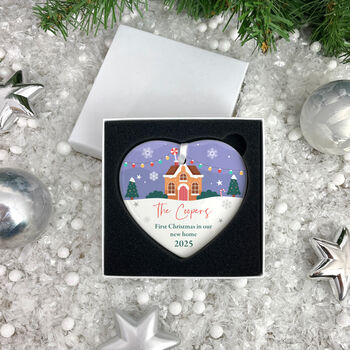 First Christmas New Home Ceramic Heart Hanging Decoration Bauble + Gift Box, 2 of 7