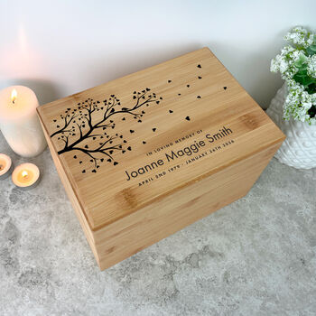 Personalised Bamboo Urn For Cremation Ashes Branch Of Love Design, 10 of 12