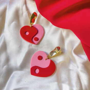 Yin Yang Hearts | Polymer Clay Statement Earrings, 5 of 8