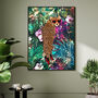 Cheetah In Heels In Tropical Flower Jungle Wall Art Print, thumbnail 3 of 6