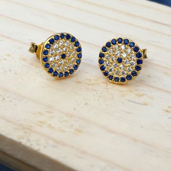 Evil Eye Stud Earrings Rose Or Gold Plated 925 Silver, 4 of 6