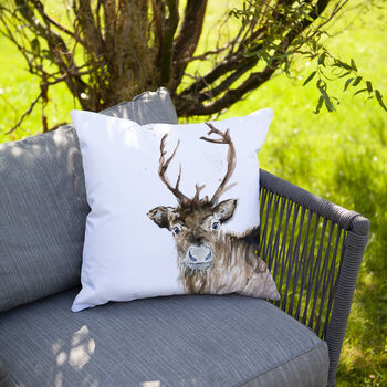 Inky Reindeer Outdoor Cushion For Garden Furniture, 7 of 8