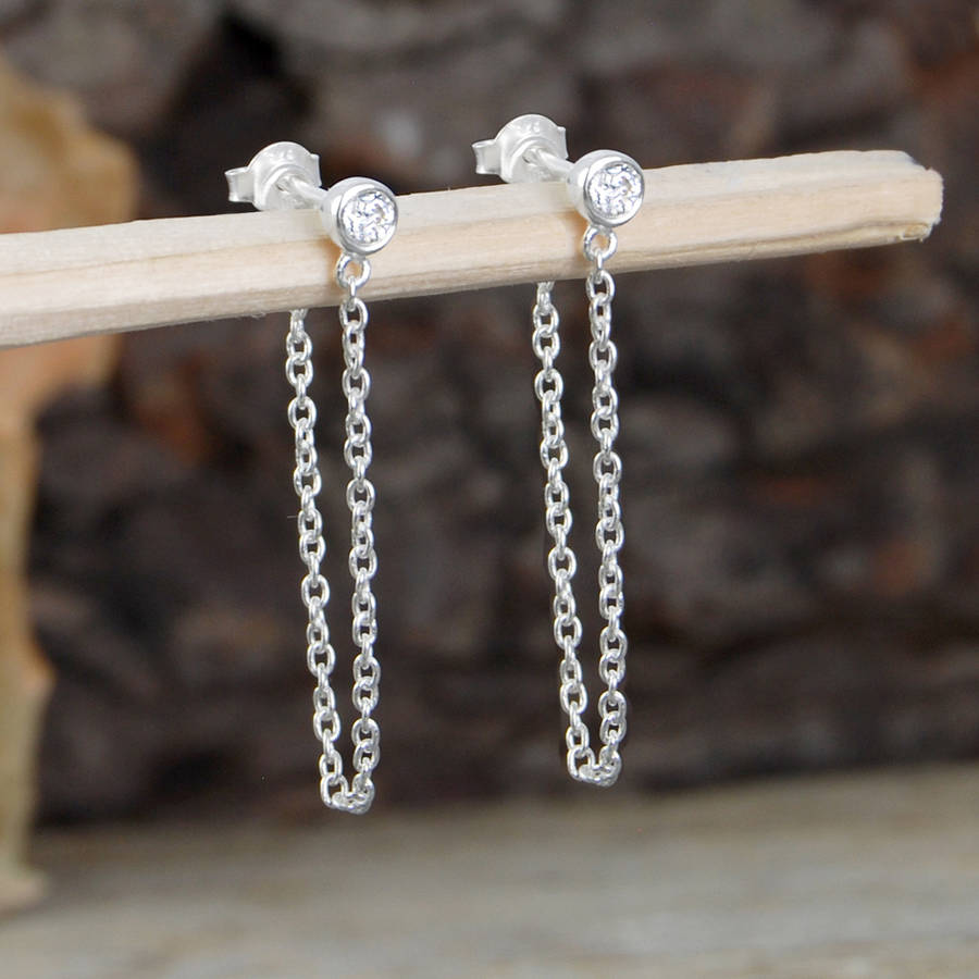 White Topaz Sterling Silver Chain Earrings By Embers ...