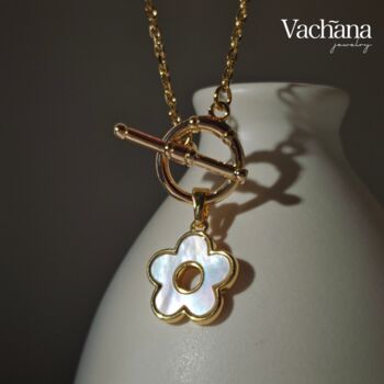 White Shell Flower Toggle T Cap Necklace, 2 of 3