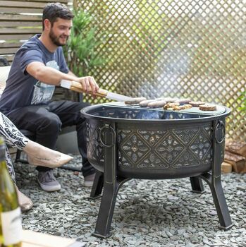 Moroccan Pattern Deep Bowl Firepit With Grill, 5 of 8