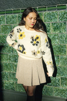 Cream Yellow Cropped Floral Print Jumper, 6 of 6