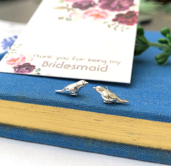 Sterling Silver Robin Thank You Bridesmaid Earrings, 4 of 12