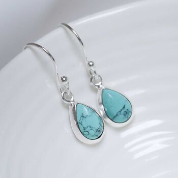 Sterling Silver Dangly Turquoise Teardrop Earrings, 4 of 5