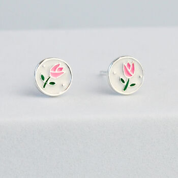 Sterling Silver Tulip Circle Stud Earrings, 2 of 6