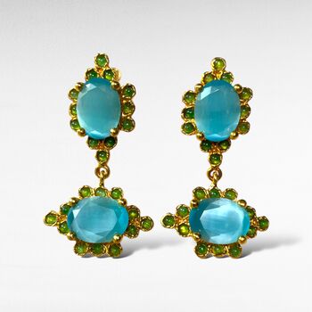 Women Blue Gold Drop Earrings, 3 of 3