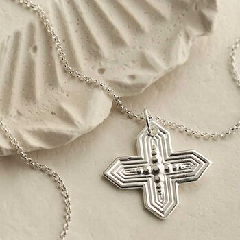 Sterling Silver Textured Cross Necklace, 3 of 5
