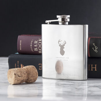 Personalised Stag Stainless Steel Hip Flask, 8 of 8