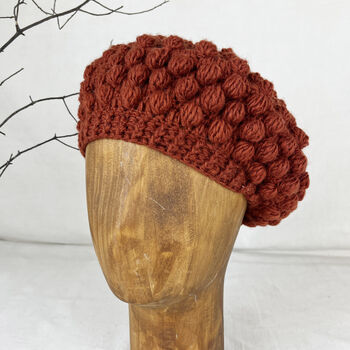 Fair Trade Boho Bobble Knit Wool Beret Hat, 4 of 4