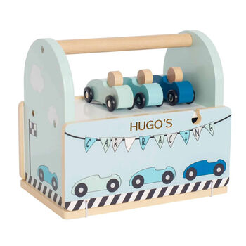 Personalised Wooden Car Racetrack Toy With Pitstop, 2 of 5