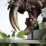 Xl Hand Painted Smilodon Saber Tooth Cat Skull Dinosaur Sculpture 3D Resin Fossil Model On Black Metal Stand, Statement Home Decor, thumbnail 3 of 4