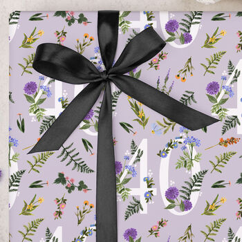 Three Sheets Of Floral 40th Birthday Wrapping Paper, 2 of 2