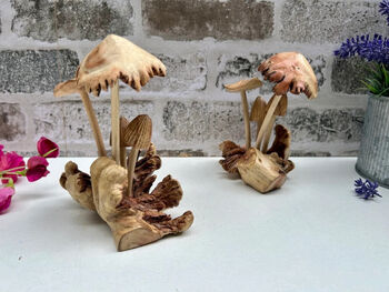 Handcrafted Mushrooms Sculpture On Natural Teak Root, 7 of 8