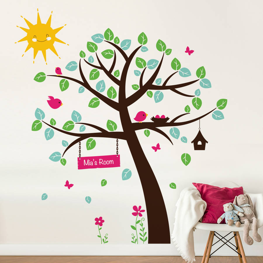 woodland tree with birds wall decal sticker by sirface graphics