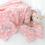 Personalised Pink Bear Hearts Comforter And Blanket Set, thumbnail 1 of 8