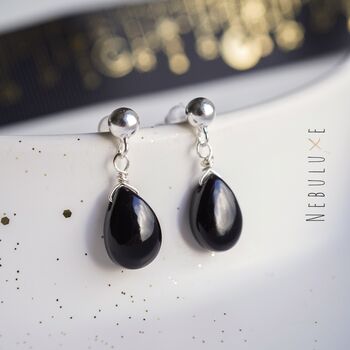Black Onyx Teardrop Earrings, 2 of 12