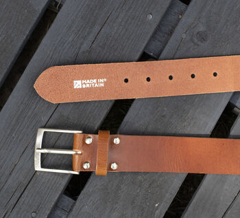Premium Handmade Tan English Leather Mens Belt, 4 of 5