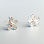 Sterling Silver Chevron Detail Flower Stud Earrings, thumbnail 2 of 5