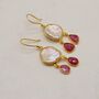 Pearl Ruby Earrings, June, July Birthstone Dangle Drop Gold Earrings, thumbnail 4 of 8