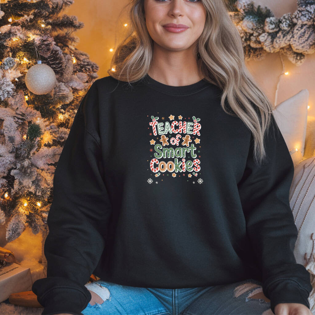Black 'Teacher of Smart Cookies' Christmas Jumper, 1 of 4