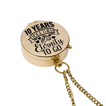 Personalised 10th Tin Anniversary Compass Gift With Wooden Box, 6 of 10