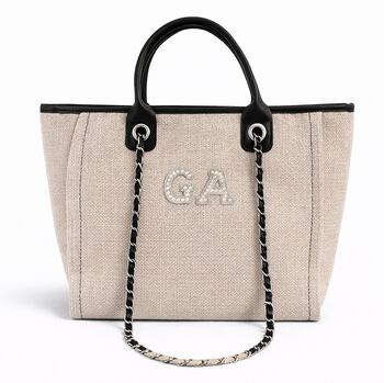 Personalised White And Black Large Chain Tote Beach Bag, 5 of 7