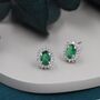 Emerald Green Oval Cz Stud Earrings In Sterling Silver, thumbnail 4 of 11