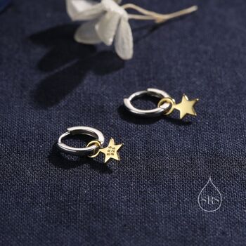 Star Charm Huggie Hoop Earrings In Sterling Silver, 2 of 10