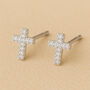 Sterling Silver Cubic Zirconia Cross Stud Earrings, thumbnail 1 of 5