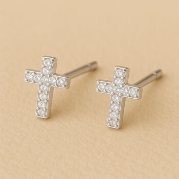 Sterling Silver Cubic Zirconia Cross Stud Earrings, 7 of 7